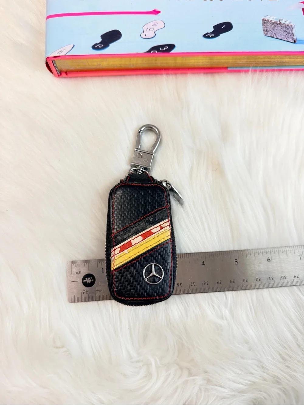 Mercedes-Benz Black Leather Key Holder with Red and Yellow Stripe